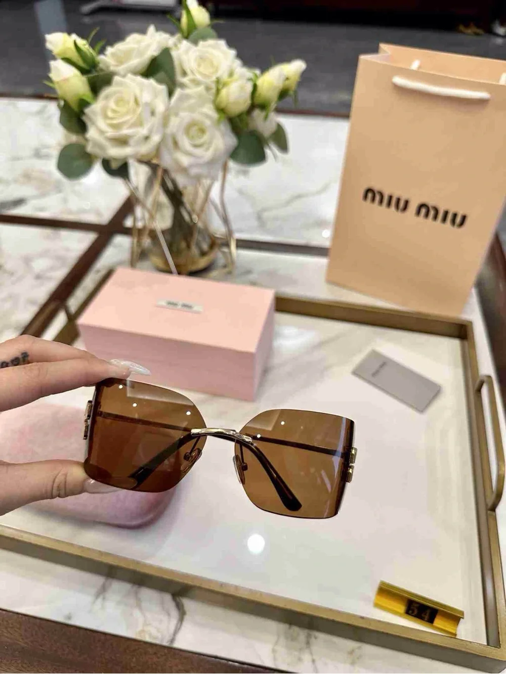Miu Miu Brown Gradient Rimless Square Sunglasses